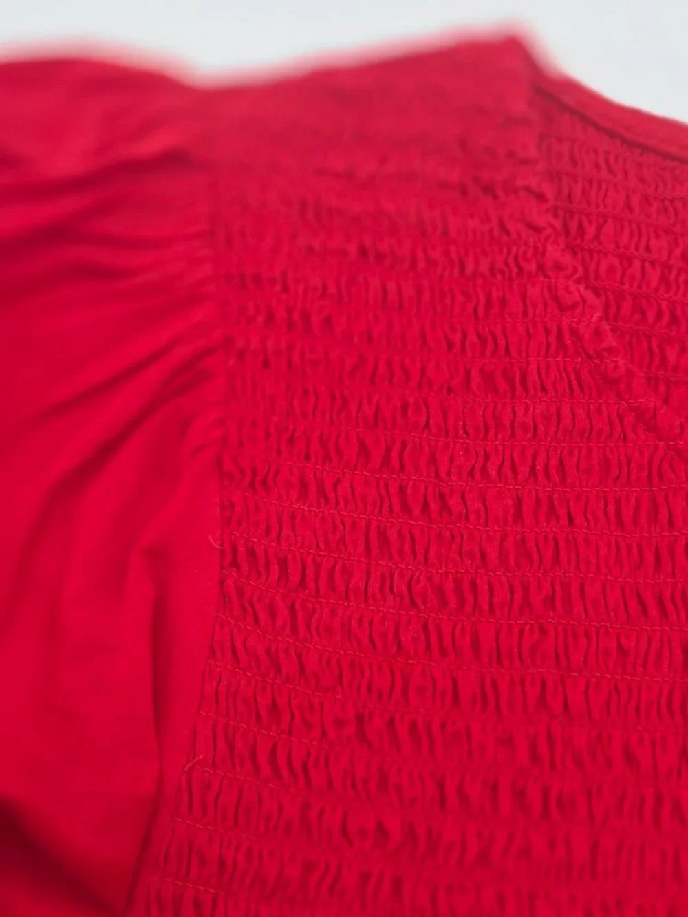 Monoprix Red Smocked Midi Dress NWOT lined - Picture 9 of 11